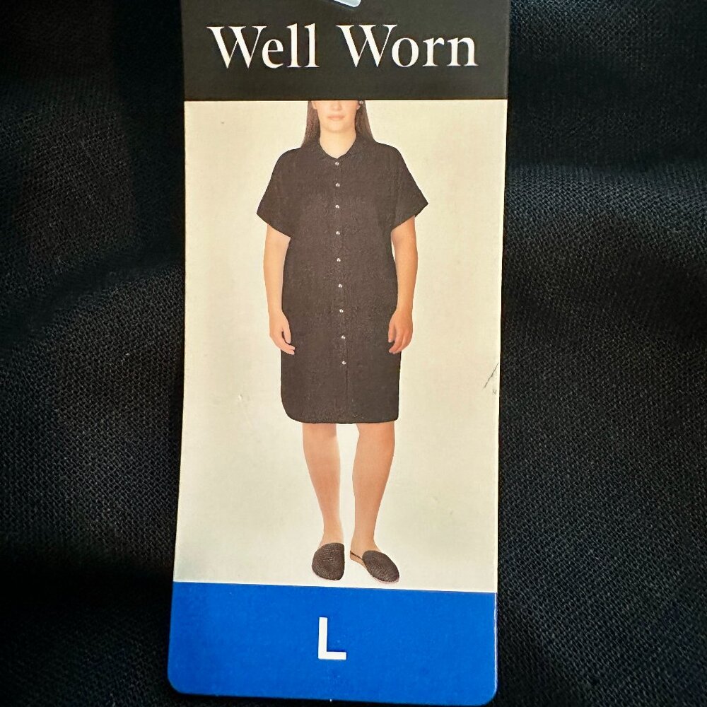 Well Worn Women's Linen Blend Shirt Dress Size L Black Cottagecore Coastal (NEW)